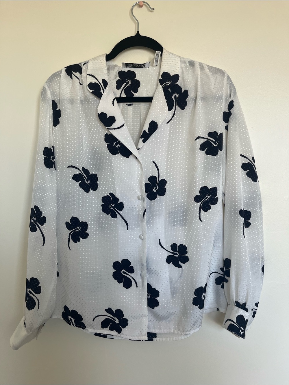 Vintage White Blouse with Navy Floral Print